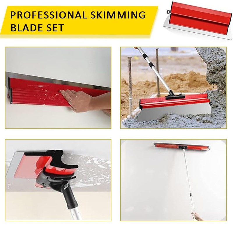 Drywall Skimming Blade Set,Stainless Steel 12",22",32" Skimming Blades with 35"-80"