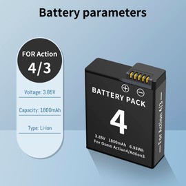 SUGUBU 2 Pack for Osmo Action 4&3 Battery Compatible with DJI Osmo Action 3 and Osmo Action 4 Cameras Rechargeable Batteries Upgrade Capacity (3.85V 1850mAh)