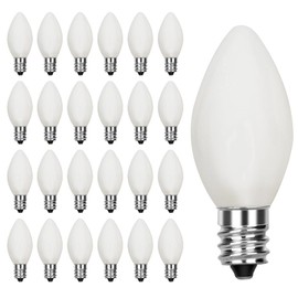 25 Pack C7 LED Night Light Bulb, Christmas Lights Replacement Bulbs for Outdoor String Lights, Candle Lamps, Commercial Grade Holiday Bulbs, E12 Candelabra Base, White