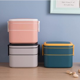 2 Stack Bento Lunch Box Ever (Green) - Stackable, BPA Free, Food-Grade Safe, Leak Proof, Dishwasher safe, microwave friendly 6 x 5.5 x 4.5