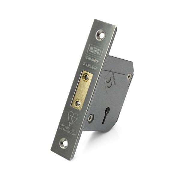 Union/Chubb 3G114E - 5 Lever Deadlock - BS3621:2007-67mm Case - Satin Chrome - Heavy Duty Deadlock - Supplied with 3 Extra Keys Free of Charge Worth Over £14.40