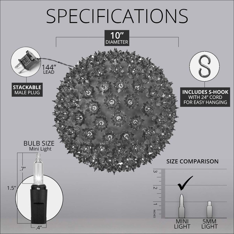 Wintergreen Lighting 10 Inch Clear Starlight Sphere, 150 Lights, Indoor-Outdoor