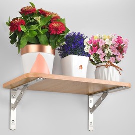 Heavy Duty Shelf Bracket,Welded Bracket,Stainless Steel Solid Shelf Brackets,Shelf Support Corner Brace Joint Right Angle Bracket,L Shaped Wall Shelf,Brushed Nickel 1 Pair (16 inches)