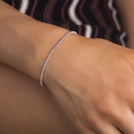 Devin Rose Adjustable Bolo Slider Dainty Tennis Bracelet for Women made with 2mm Faceted Crystals in Rhodium Plated Brass White