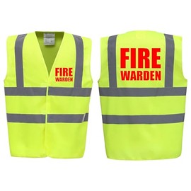 Brook Hi Vis UK Big Logo Fire Warden Premium Yellow Hi Vis Vest - High Visibility Safety Waistcoat with Reflective Bands, Company Compliance and Event Staff, Alpha, XL, Regular, Regular, Yellow