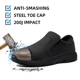 ZIGSAM Safety Shoes Men Women Work Shoes Kitchen Non-Slip Cooking Shoes Waterproof Lightweight SRC Comfortable Cushioning Work Shoes with Steel Toe Cap, black, 42 EU