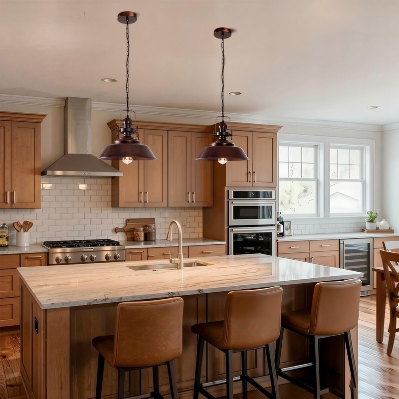 14" Copper Farmhouse Pendant Light, Retro Red Bronze