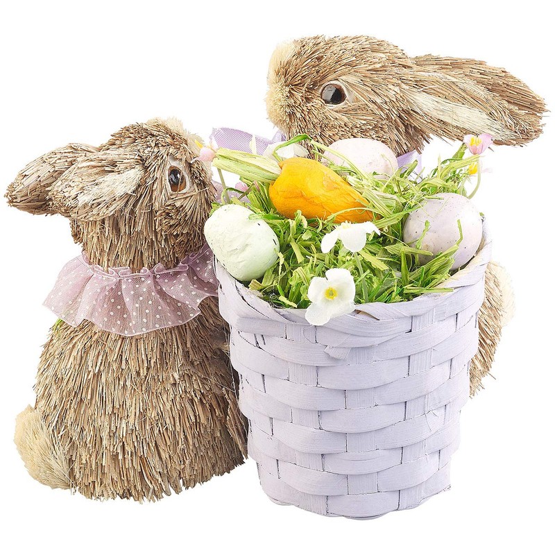 infactory Easter Decoration: Decorative Easter Bunny Couple with Easter Egg