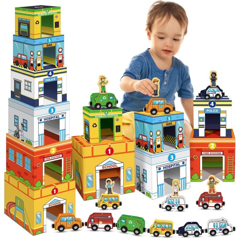 Aizweb Magnetic Wooden Vehicle Stacking Set - Sorting & Building