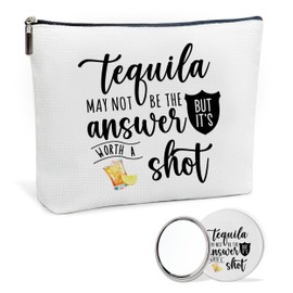 scodilo Funny Tequila Make Up Bags for Women, Makeup Bag with Mirror, Canvas Bag Cosmetic Travel Bags Toiletry Pouch Gift, Wedding Birthday Gifts for Drinking Lovers Girl Sister Mom Friends Female-8