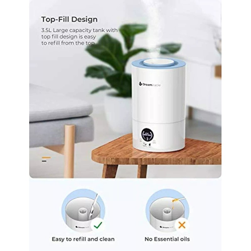 Dreamiracle Cool Mist Ultrasonic Humidifier, 3.5L Top Fill LED Screen