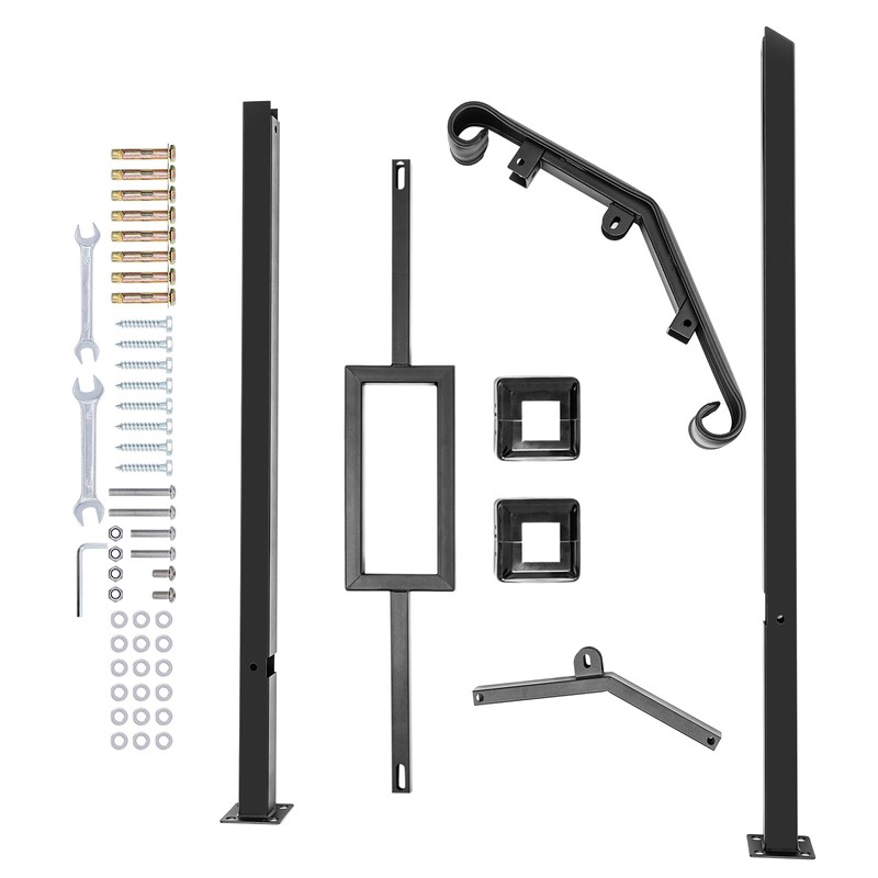 LMRSTOO Black Handrails for Outdoor Steps, Heavy Duty Double Post
