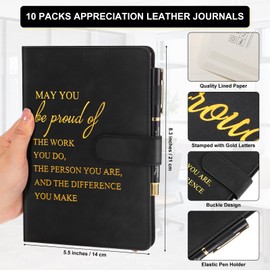 Kosiz 20 Pcs/10 Sets Employee Appreciation Gifts Bulk A5 Leather Notebook and Pen Inspirational Journal with Pen for Coworker Staff Teacher Nurses Housekeeping Week(Black,May You Be Proud)