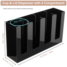 MYITYARD Coffee Cup Holder, Cup and Lid Organizer fits 5 to 16 oz Disposable Paper & Plastic Cups, Cup Dispenser Countertop, Acrylic Cup Storage for Home, Kitchen, Office (4 Compartment)