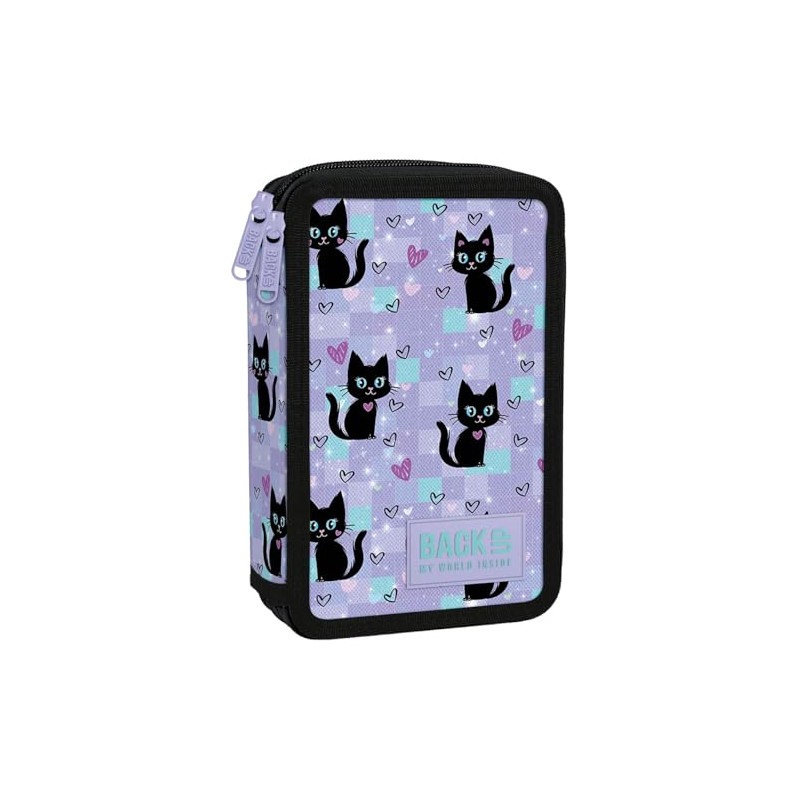 Derform Katzen 2 - Fach Federtasche gefüllt Federmäppchen Federmappe Black