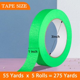 GEYYANG Heavy-Duty Automotive Masking Tape - 6.3mil Thick & 302°F Heat Resistant, Green Painters Tape for Cars, Trucks & Auto Body Spray Painting, No Residue, 1 inch x 55 Yards (5 Rolls)