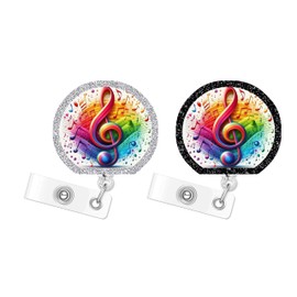 Music 2pack Badge Reels Retractable Funny Cute Badge Holder with Badge Reel Unique ID Clip Name Tag Card Tag Card Badge Clip Acrylic Accessories Gifts Nurse Student RN LPN Office Worker Teacher