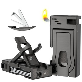 Multifunctional Pipe Lighter, Built-in Pipe Stand, 3 in 1 Cleaner Tools, Refillable Butane Lighter with Angled Soft Flame, Handy Gas Lighter for Pipe Gift