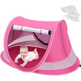 Baby Beach Tent with Baby Hat, Pop Up Toddler Travel Tent with Sun Hat for Boys or Girls, Sun Shade for Toddler Camping, Infant Portable Sun Shade, Summer Beach Baby (Blue Baby Tent with Hat) Beach - Style: Pink Baby Tent with Hat