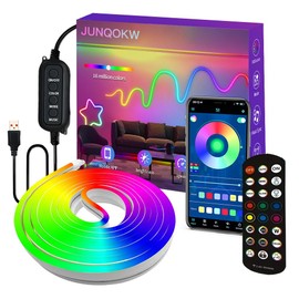 JUNQOKW - Tira de luces LED de neón USB de 9.8 pies, tira de luces LED IC RGB inteligente para recámara, tira de luz de neón LED de sincronización de música, aplicación y control remoto inalámbrico de