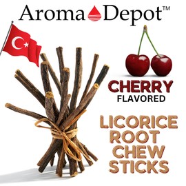 Aroma Depot Cherry Flavored Licorice Root Chew Sticks - 4 oz. for Oral Health, 100% Pure Natural, 6.5-7 inches Long