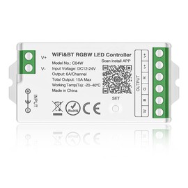 BTF-LIGHTING C04W RGBW PWM RGB+White 2.4 GHz WiFi LED Strip Controller Multicolour Group Control Compatible with Alexa Google Home APP Control Work with WR01RF RC03RFB Remote