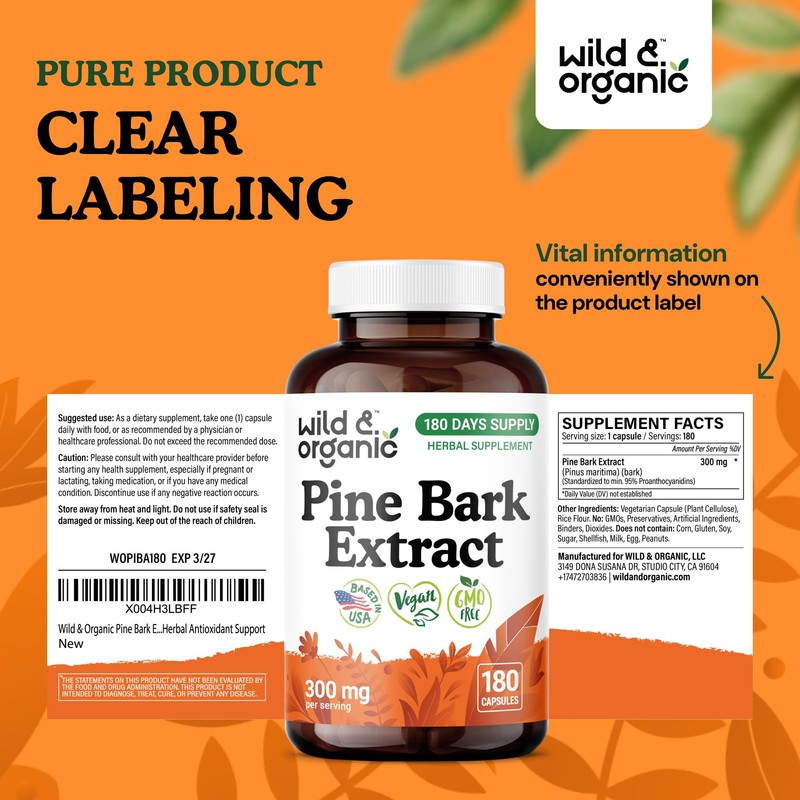 Wild & Organic Pine Bark Extract Capsules 300 mg -