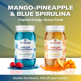 True Sea Moss Premium Sea Moss Gel Bundles with Gift - Wildcrafted Irish Sea Moss Gel - Rich in Minerals & Vitamins - Supports Immune, Improves Digestion, Boosts Energy, Skin & Hair Health - Made in USA - Healthcare:_Mango Pineapple + Blue Spirulina