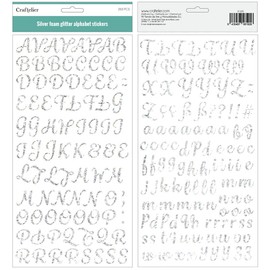 Craftelier - Alphabet Style Chipboard Stickers Uppercase & Lower Case Letters, Numbers & Special Characters - Silver | Includes 166 Pieces - Size Approx 2.9cm