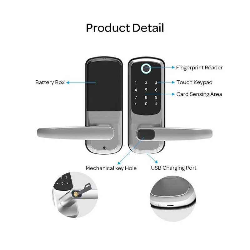 Xenocam Smart Door Lock with Handle,Keyless Entry,8-in-1 Fingerprint Door Lock