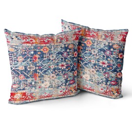 Snycler Boho Pillow Covers 26x26 inch Set of 2 Bohemian Carpet Throw Pillows For Couch Navy Blue Red Geometric Floral Decorative Pillow Cases Farmhouse Home Decor For Sofa Porch Patio Bed Room Outdoor