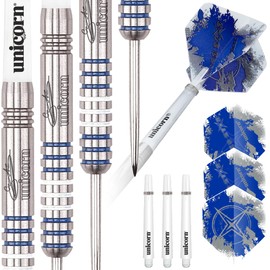 Unicorn Steel Tip Darts Set | Gary 'The Flying Scotsman' Anderson Silver Star | 80% Natural Tungsten Barrels with Blue Accents | 23 G
