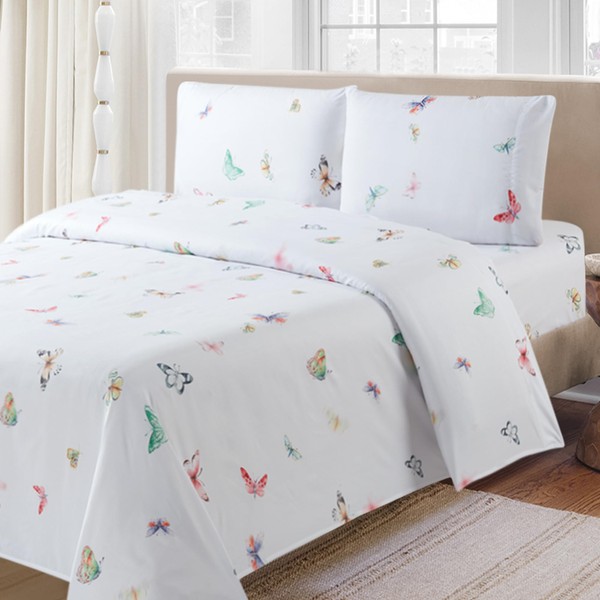 Bloom Studio Printed Sheet Set 4PC Colorful Butterfly Sheets Queen