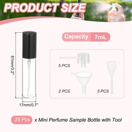 uxcell 7ml Glass Mini Perfume Bottles, 25Pcs Fine Mist Bottles Refillable Empty Mini Spray Bottles with Aluminized Nozzle for Perfume, Travel Liquid, Essential Oil (Clear/Black)