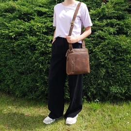 STILORD 'Heike' Leather Shoulder Bag Vintage Shoulder Bag 7 Inch Tablet Compartment Small Bag Crossbody Bag Modern 100% Genuine Leather, Medium - Brown, shoulder bag