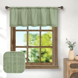 Pitalk Sage Green Linen Window Valance for Kitchen 3 Inch Rod Pocket Semi Sheer Boho Rustic Farmhouse Filtering Light Sage Valance Curtain Topper for Bedroom Living Room Dining Bathroom 18 Inch Length