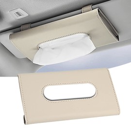 neynavy 1 PC Car Tissue Holder, Hanging Tissue Holder for Car, Sun Visor Napkin Holder, Universal PU Leather Car Tissue Holder Visor for Car Vehicle (Beige)