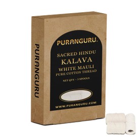 PuranGuru Handmade White Kalava Moli Thread | 3 Spools x 50 Meters | Pure Cotton Kalawa Mauli | Religious Puja Janoi Dhaaga | Sacred Hindu Pooja Janeu Thread Raksha Sutra | Yagnopavit Laccha Roll