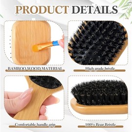 FoldTier Paquete de 6 mini cepillos de bambú para el cabello, cepillo de pelo pequeño de viaje, cepillo para desenredar el cuero cabelludo para mujere