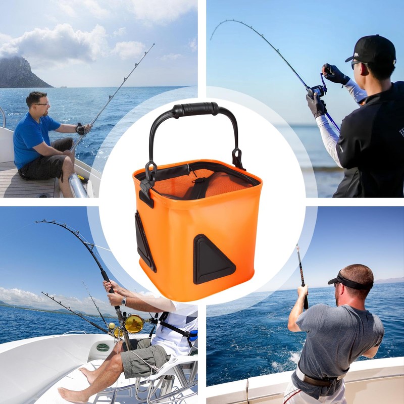 Fishing Bucket - Wider Handle Foldable Fishing Bait Bucket,Multi-Functional Fish