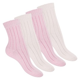 Footstar Women's Cuddly Socks (4 Pairs) Warm and Fluffy Soft Socks, pink / white