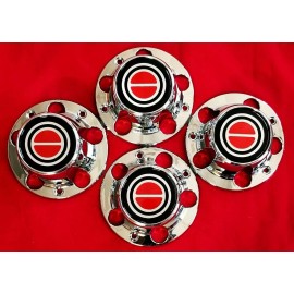 REPLACEMENT 4pcs. 1980-1996 F150 BRONCO Wheel Hub CHROME RED Center Caps NEW w/ Screws