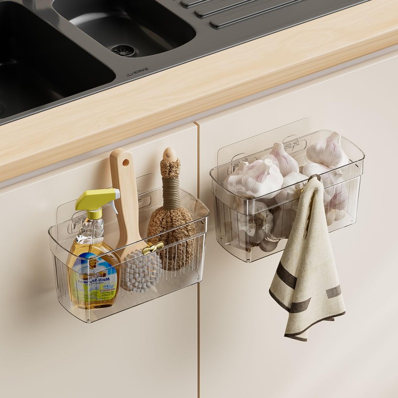 Veefos 2 Pack Adhesive Cabinet Door Organizer, Compact Kitchen Under
