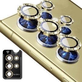 SHANG PIN JIA 2 Pack for Galaxy S24 Ultra Camera Lens Protector 2 Pack 9H Premium Tempered Glass Protective Lens Films Easy Installation High Definition (Glitter - Gold)