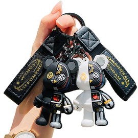 Cirsaeur 2-piece Set Panda Toy Key Chain Cute Boy Girl Cool Semi-Mechanical Body Standing Bear Key Holder Christmas Gift Animal, Black + White
