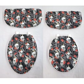 Penny's Needful Things Skulls Webs & Roses Toilet Seat Lid and Tank Cover Set