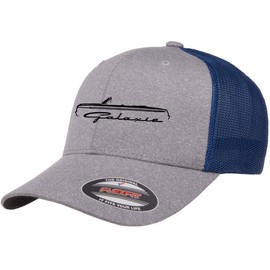 1964 Ford Galaxie Convertible Outline Design Flexfit Trucker Mesh Fitted Cap Heather/Royal