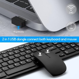 Wireless Keyboard and Mouse Combo, Compact Quiet Wireless Keyboard and Mouse Set 2.4G Ultra-Thin Sleek Design for Windows, Computer, Desktop, PC, Notebook, Laptop (Black01)