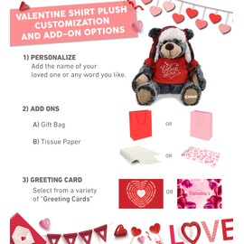 DolliBu I Love You Valentine Plush Black Bear with Red Plaid Outfit - Stuffed Animal with Red Shirt and Name Personalization Gift for Valentines Day, Birthday, Anniversary, Romantic Date - 9 Inches