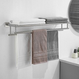 RTCUL Towel Rack with Shelf 32 Inch Double Towel Racks for Bathroom Brushed Nickel Bath Towel Holder SUS304 Stainless Steel Towel Rack Wall Mounted Modern Towel Hanger